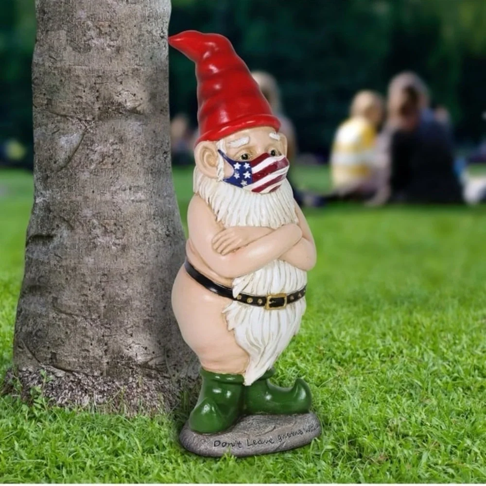 Patriotic Garden Gnome with Red Hat collectors Covid series wearing face mask